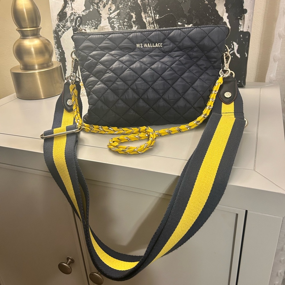Navy, Yellow MZ Wallace Pippa Quilted Crossbody Bag